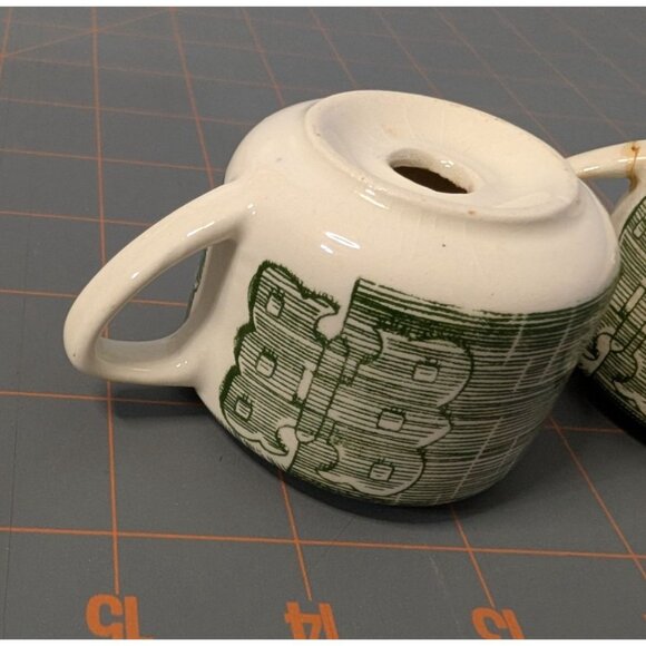 Royal Salt & Pepper Shakers Handle Vintage Green Pattern Ceramic - Picture 9 of 11